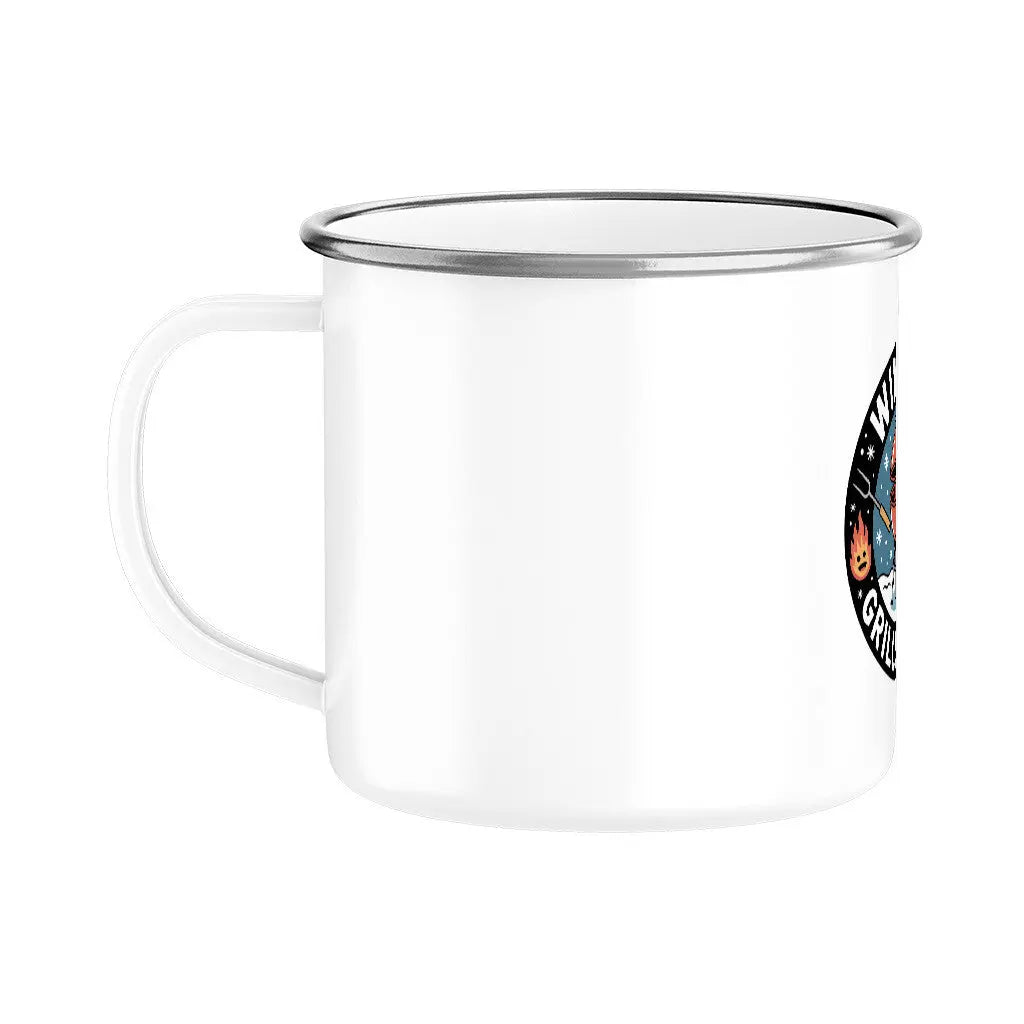 Winter Grill Squad – Emaille Tasse – Motivdruck in Silber, weitere Ansicht
