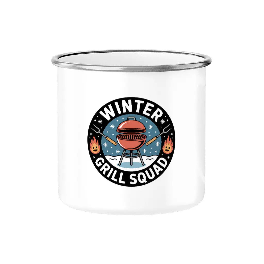 Winter Grill Squad – Emaille Tasse – Motivdruck in Silber