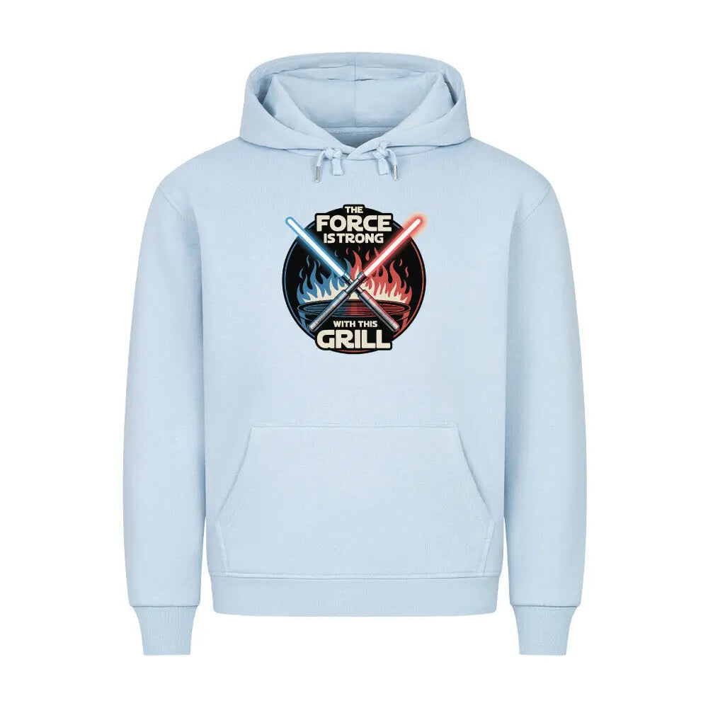 The Force Is Strong With This Grill – Premium Hoodie – Motivdruck in Babyblau