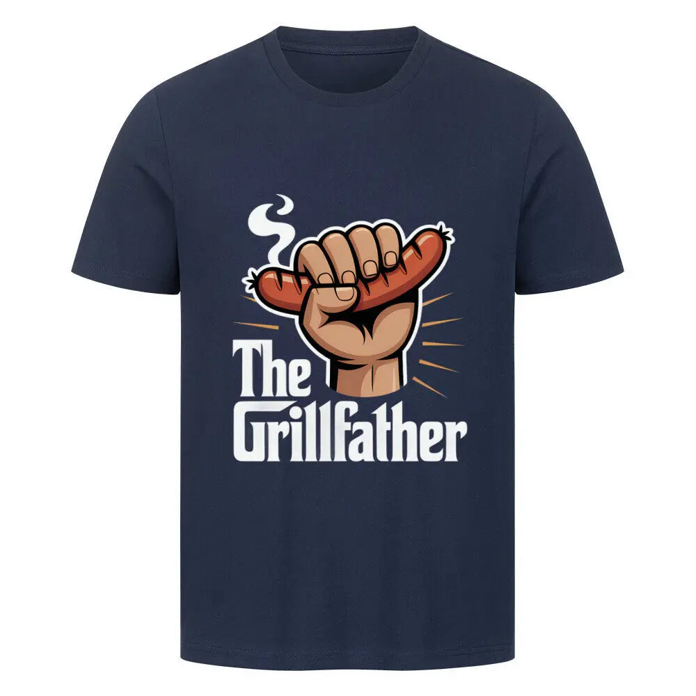 The Grillfather mit Wurst – Premium T-Shirt – Motivdruck in French Navy