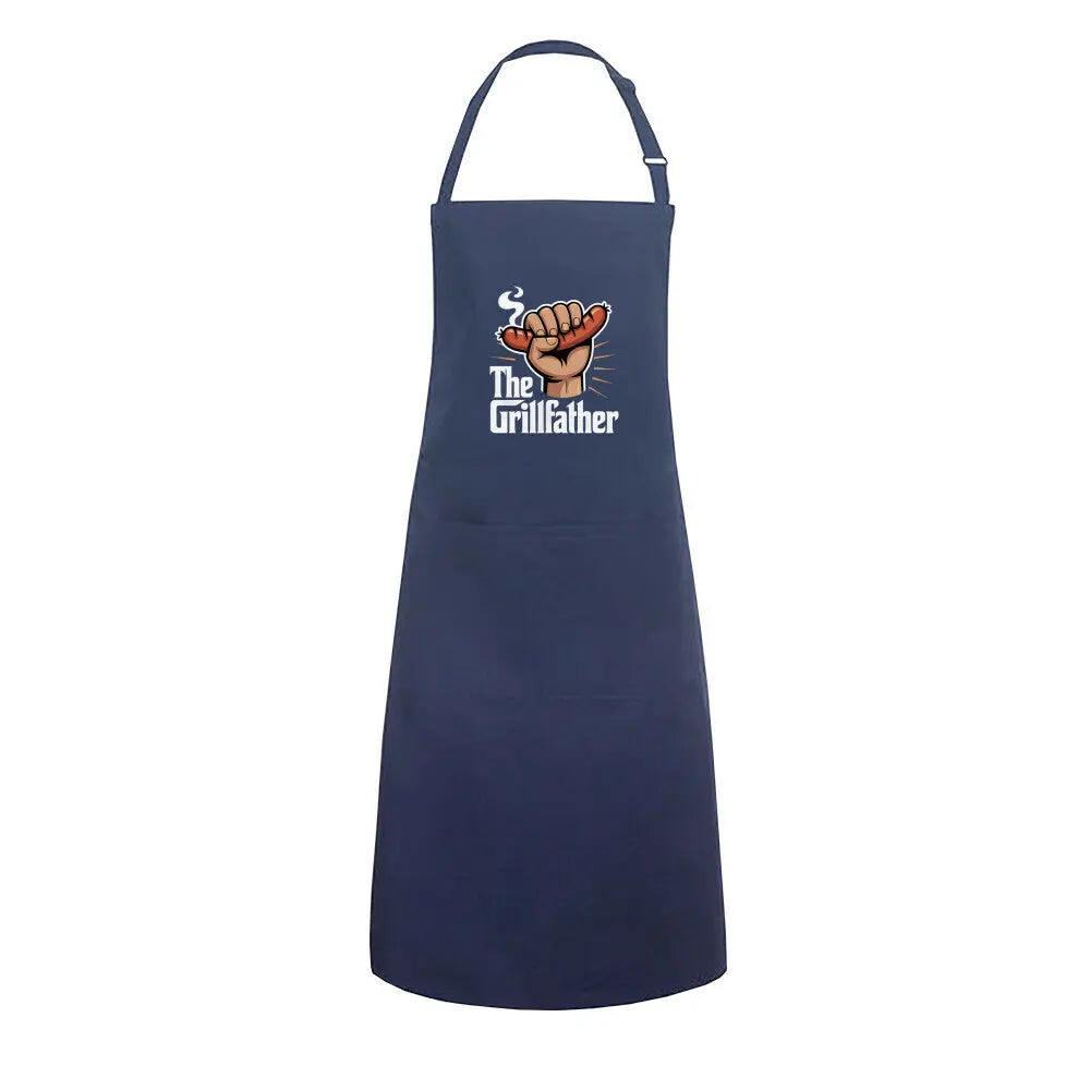 The Grillfather mit Wurst – Grillschürze – Motivdruck in Navy