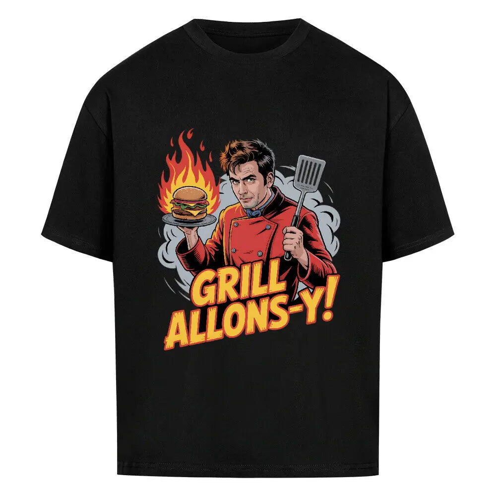 Grill Allons-y! – Oversized Shirt für Time-Lords am Grill – Motivdruck in Schwarz