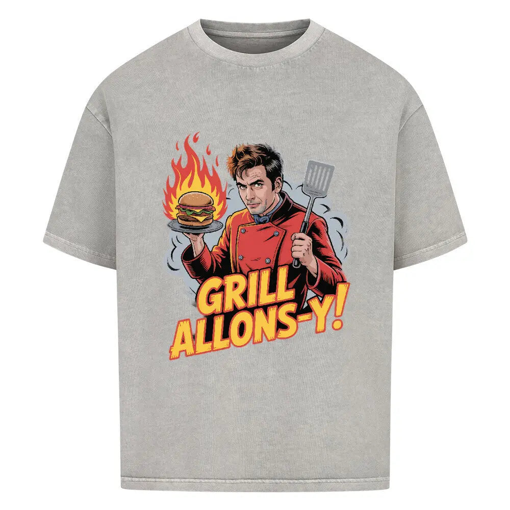 Grill Allons-y! – Oversized Shirt für Time-Lords am Grill – Motivdruck in Washed Grey