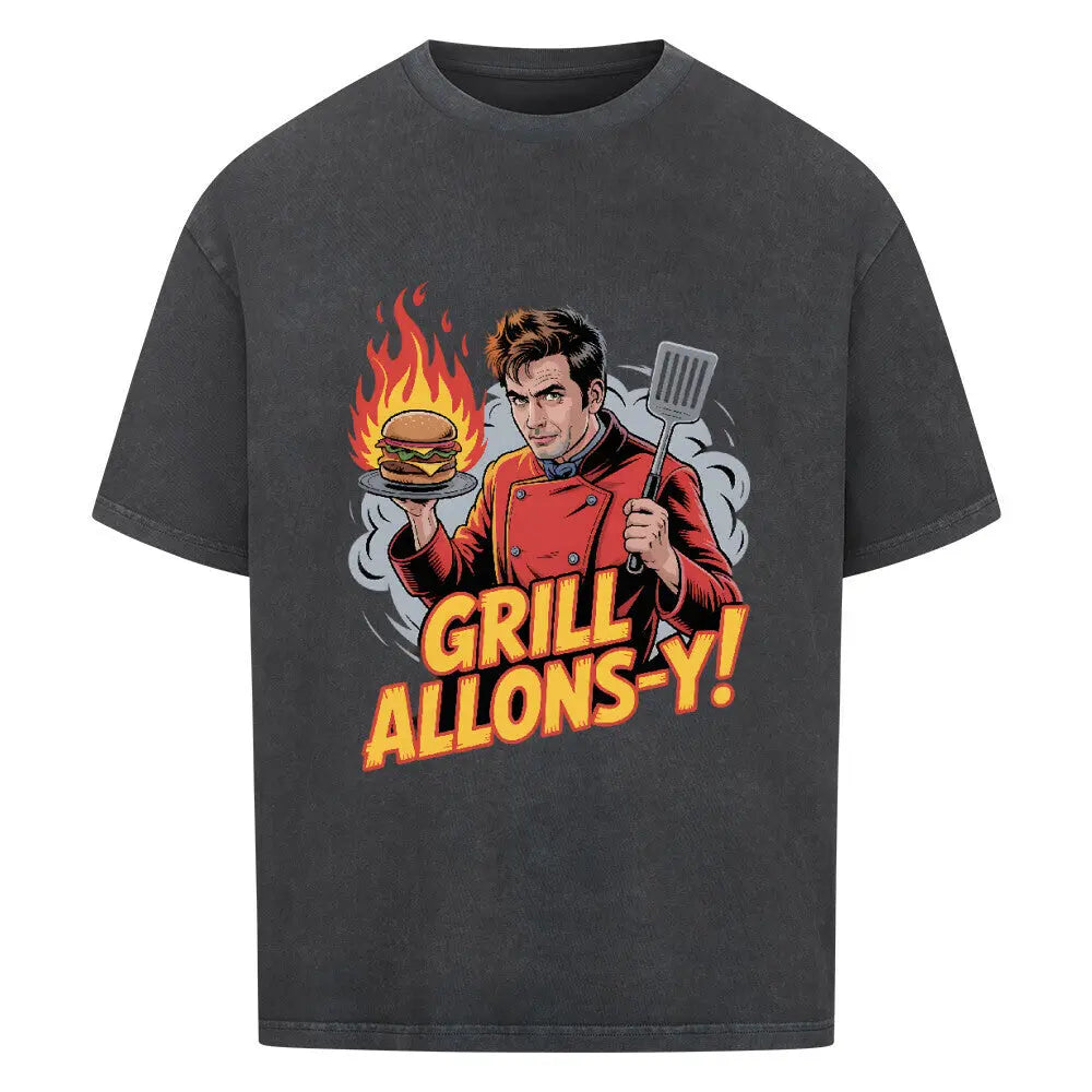 Grill Allons-y! – Oversized Shirt für Time-Lords am Grill – Motivdruck in Washed Black