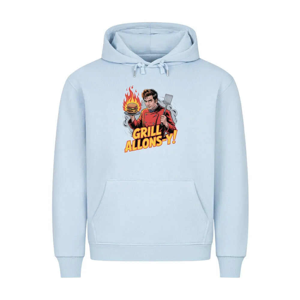 Grill Allons-y! – Premium Hoodie für Time-Lords am Grill – Motivdruck in Babyblau