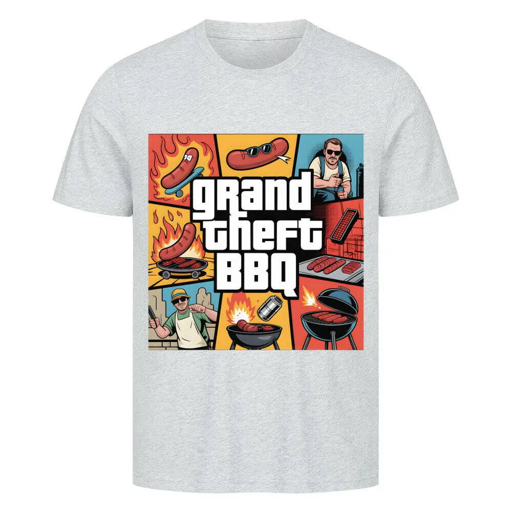 Grand Theft BBQ – Premium T-Shirt – Motivdruck in Heather Grey
