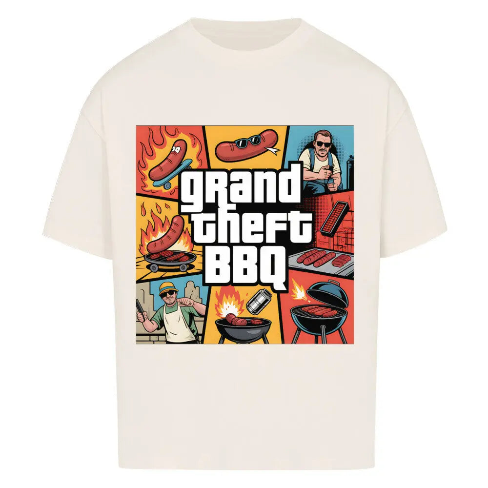 Grand Theft BBQ – Oversized Shirt – Motivdruck in Natural Raw