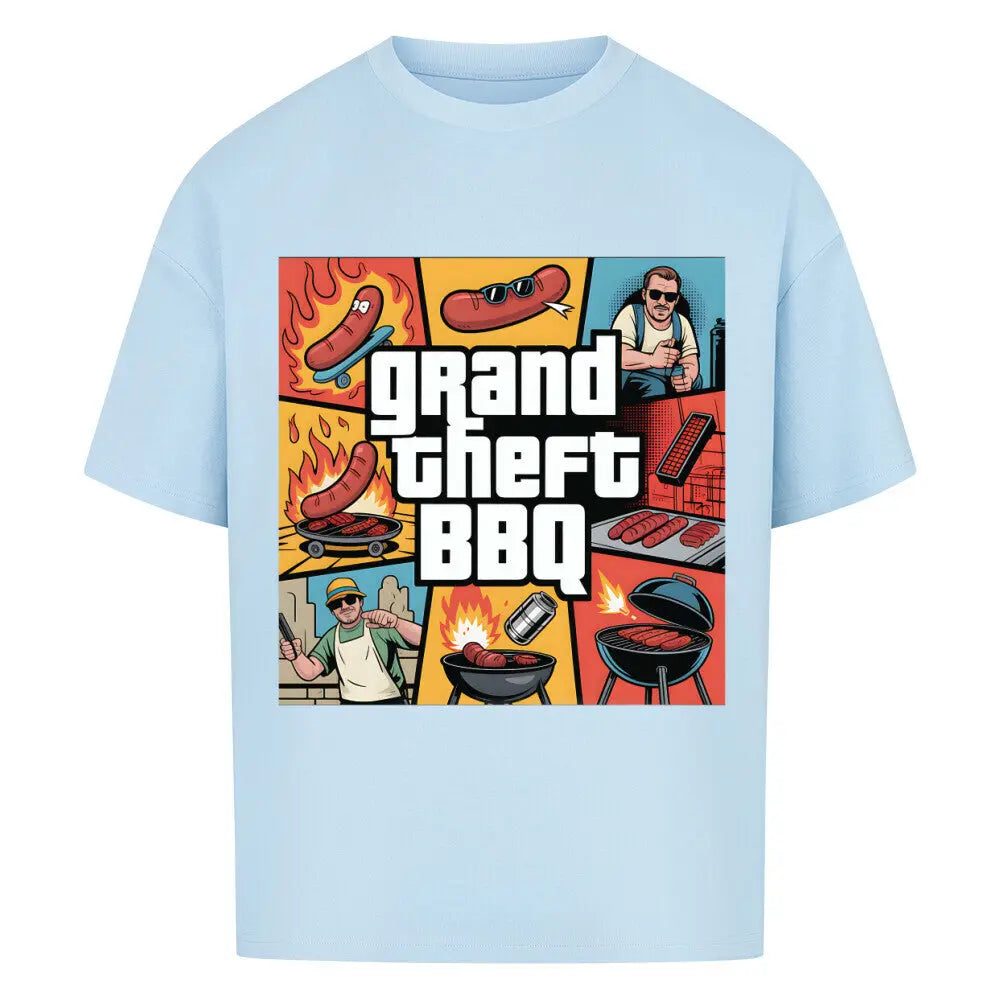Grand Theft BBQ – Oversized Shirt – Motivdruck in Babyblau