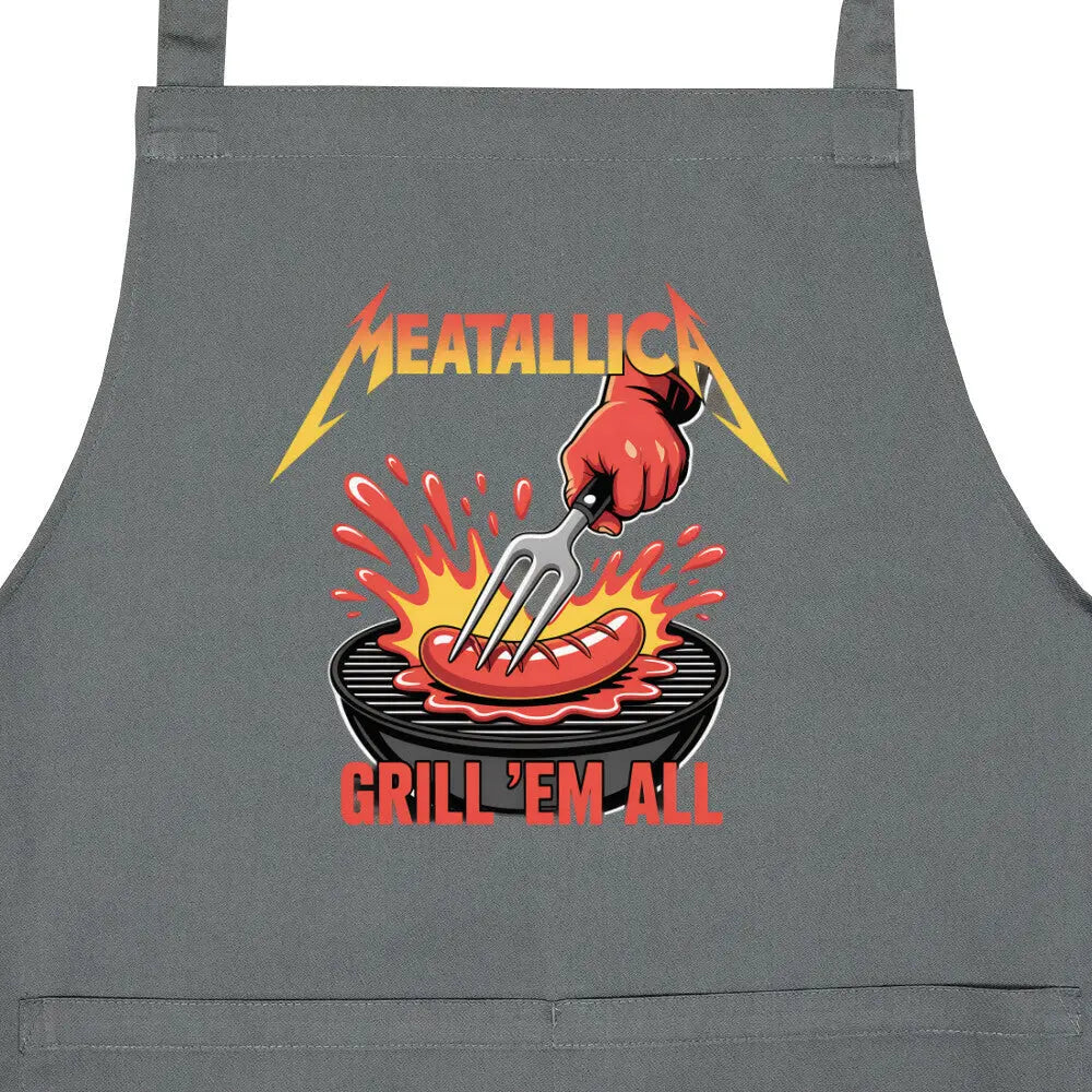 Grill ’Em All – Grillschürze – Motivdruck in Anthrazit, Nahaufnahme