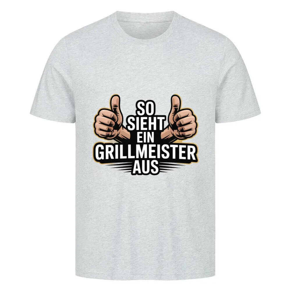 So sieht ein Grillmeister aus – Premium T-Shirt – Motivdruck in Heather Grey