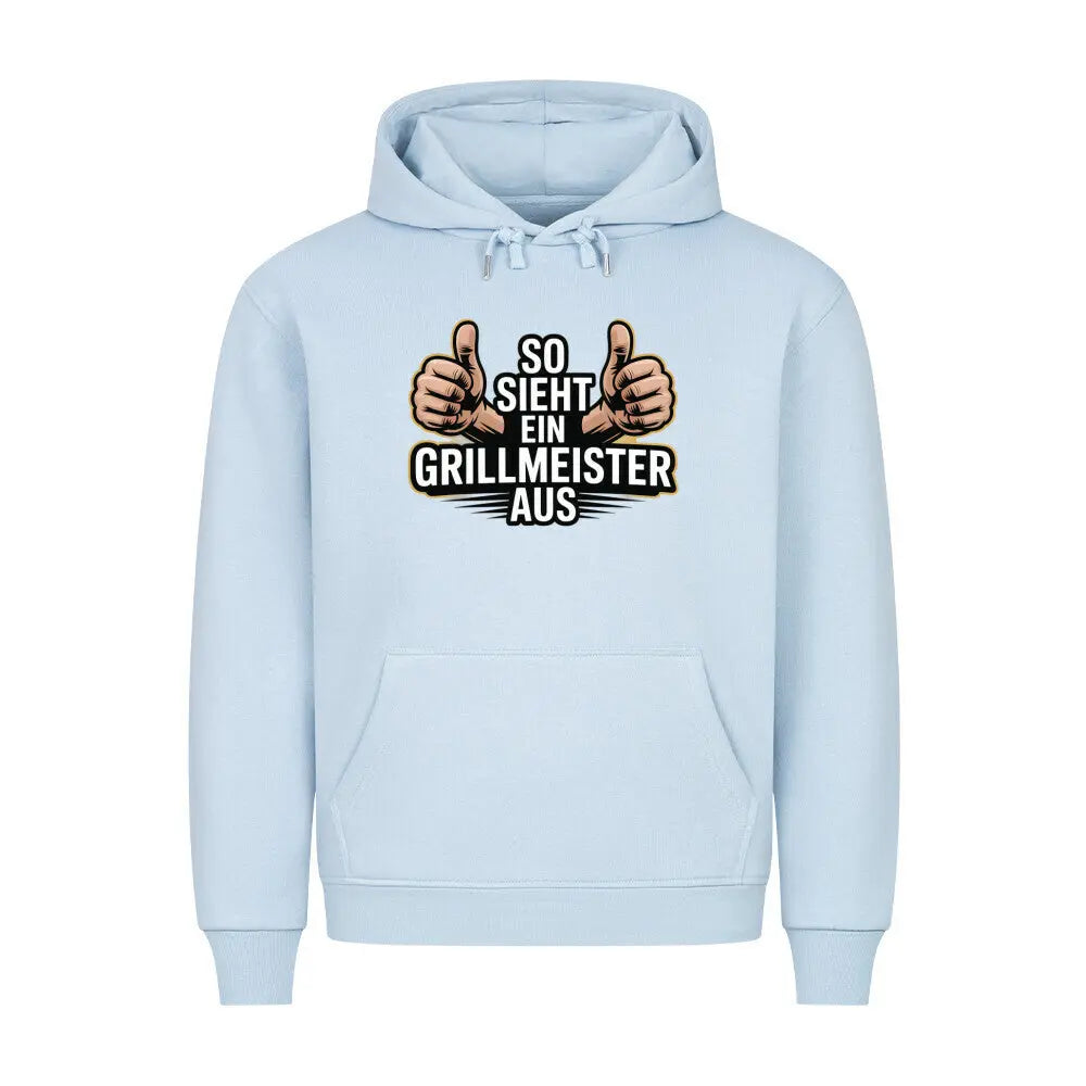 So sieht ein Grillmeister aus – Premium Hoodie – Motivdruck in Babyblau