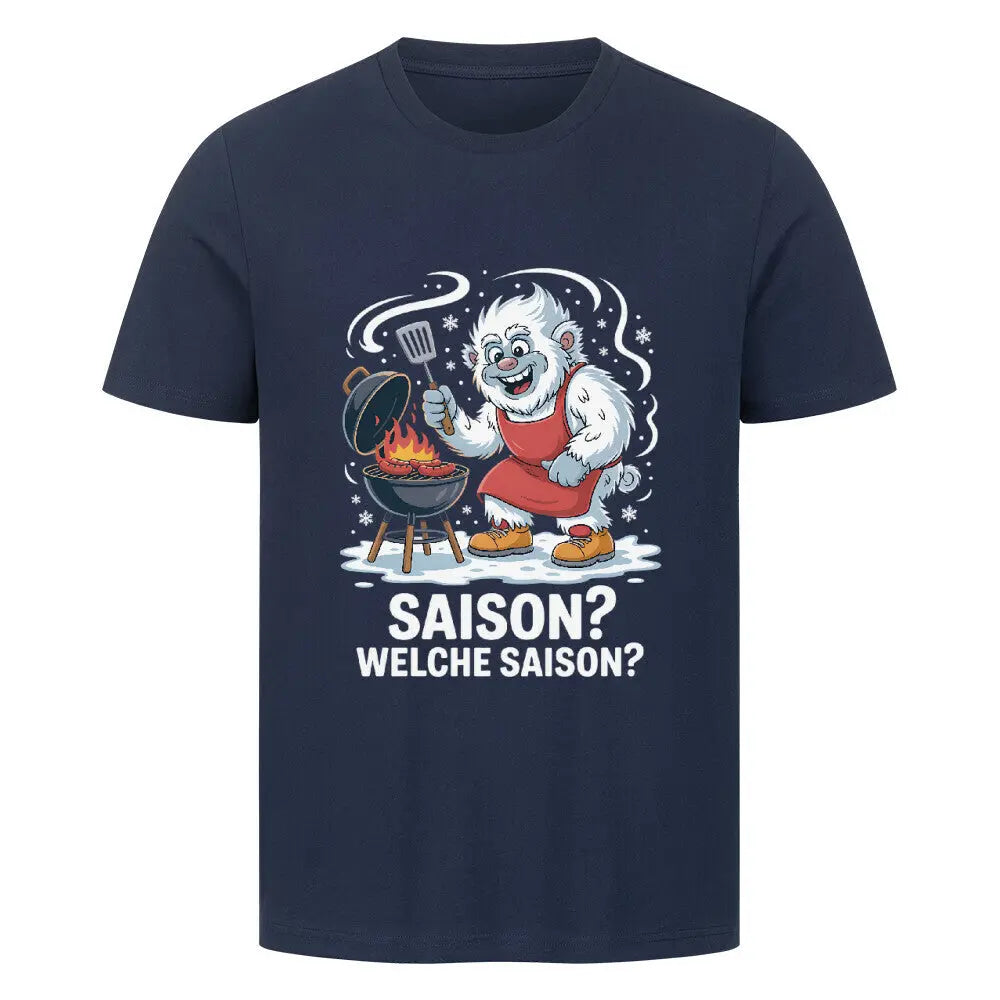 Welche Saison? – Grillshirt für ganzjährige BBQ-Legenden – Motivdruck in French Navy