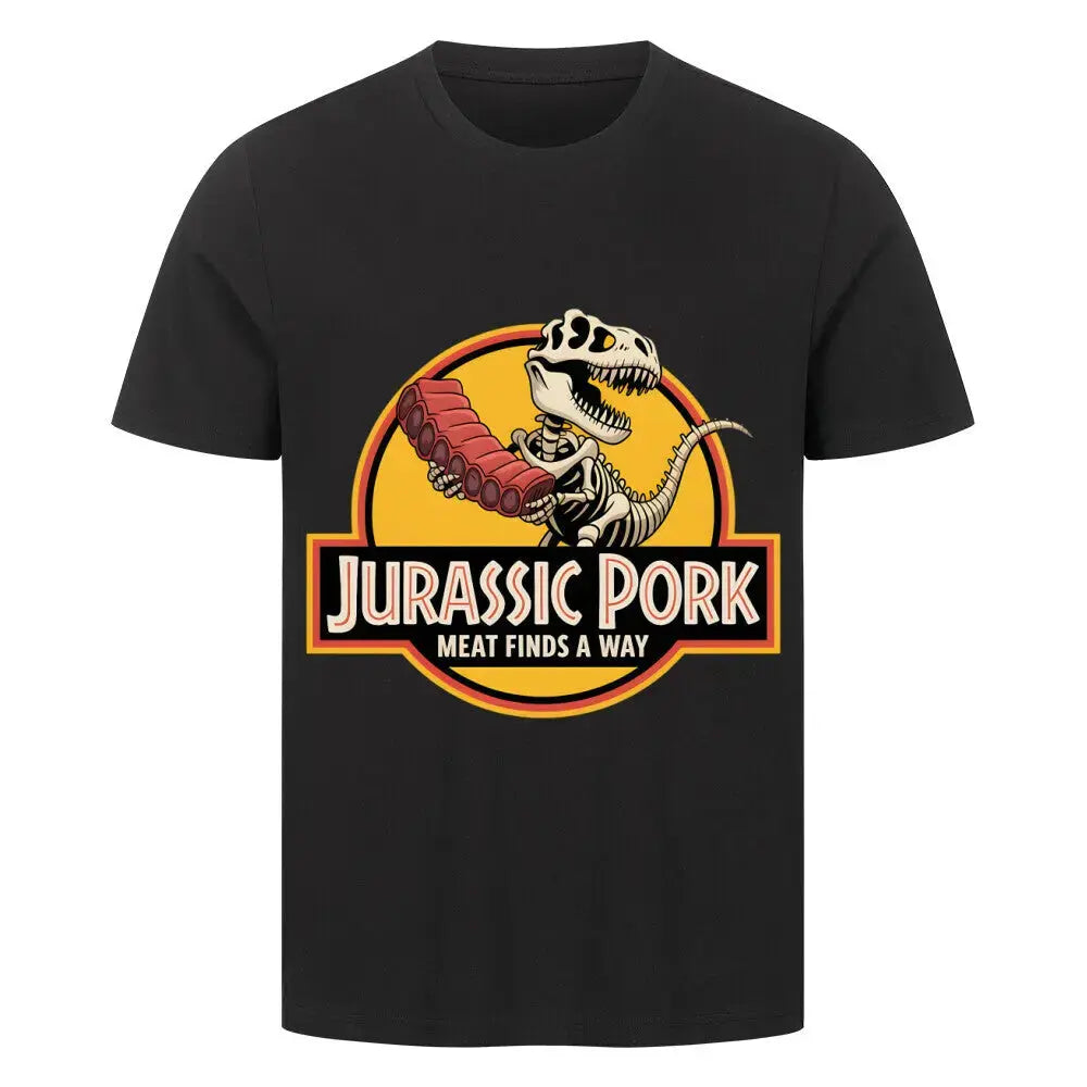 Jurassic Pork – Premium T-Shirt für Fleischjäger & Grill-Abenteurer – Motivdruck in Schwarz