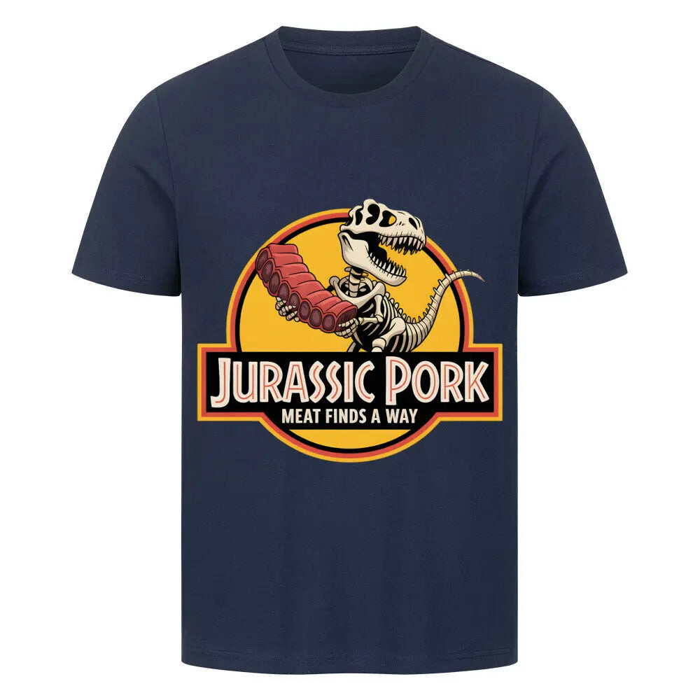 Jurassic Pork – Premium T-Shirt für Fleischjäger & Grill-Abenteurer – Motivdruck in French Navy