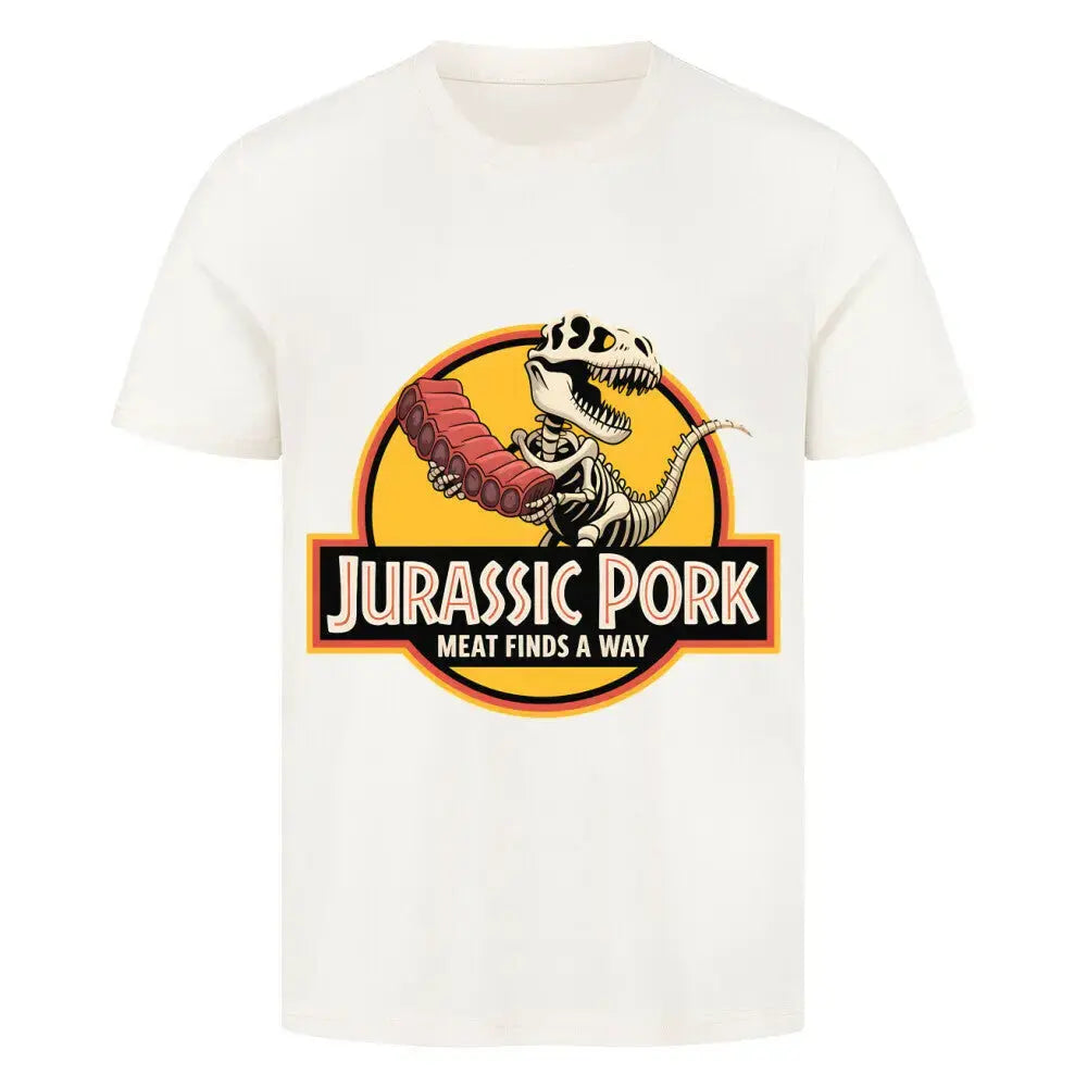 Jurassic Pork – Premium T-Shirt für Fleischjäger & Grill-Abenteurer – Motivdruck in Natural Raw