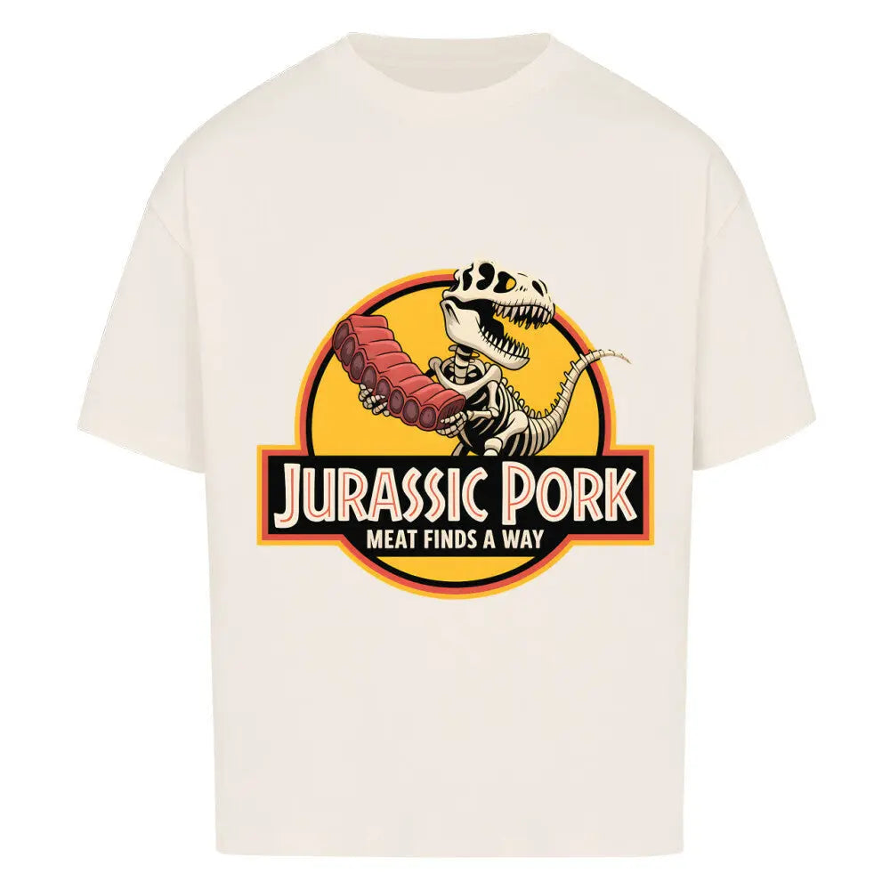 Jurassic Pork – Oversized Shirt für echte Fleischjäger – Motivdruck in Natural Raw