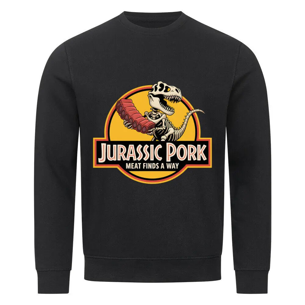 Jurassic Pork – Premium Sweatshirt für Fleischjäger – Motivdruck in Schwarz