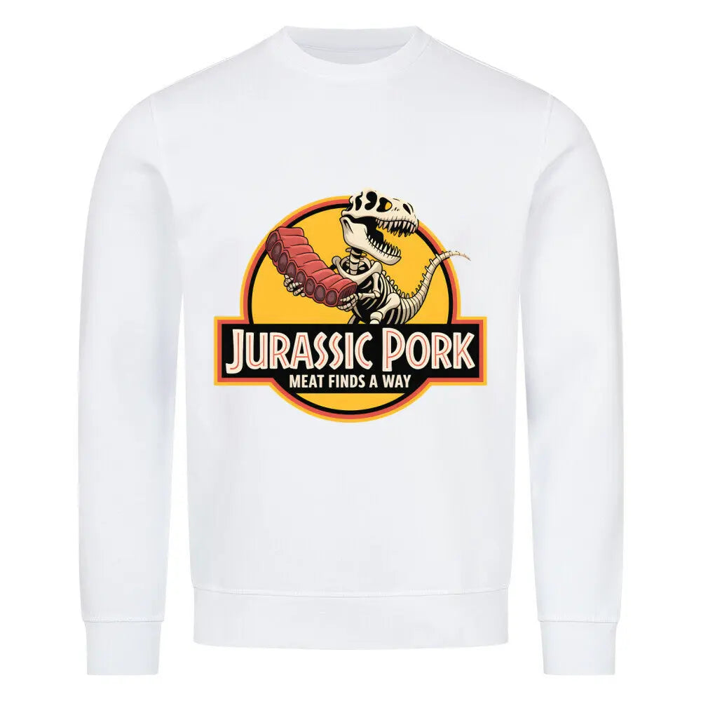 Jurassic Pork – Premium Sweatshirt für Fleischjäger – Motivdruck in Weiß