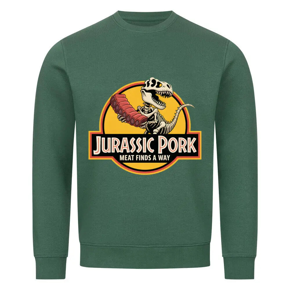 Jurassic Pork – Premium Sweatshirt für Fleischjäger – Motivdruck in Varsity Green