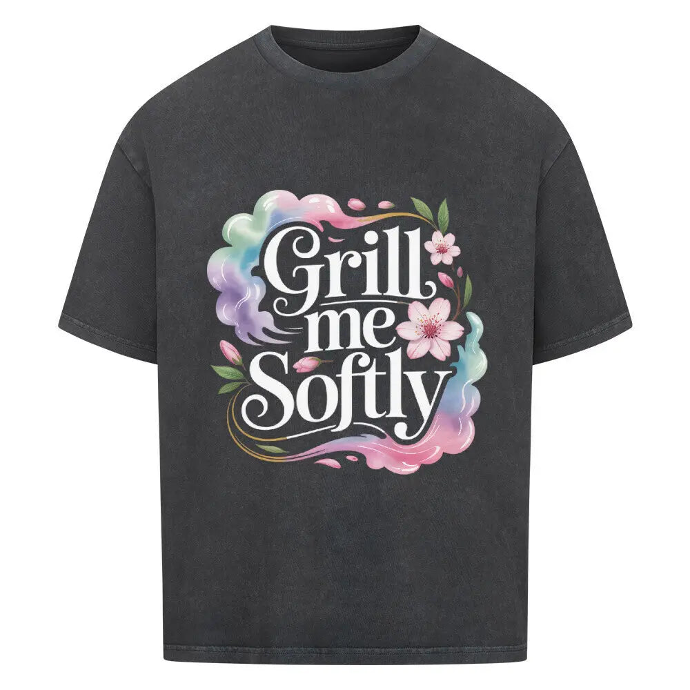Grill me Softly – Oversized Shirt – Motivdruck in Washed Black