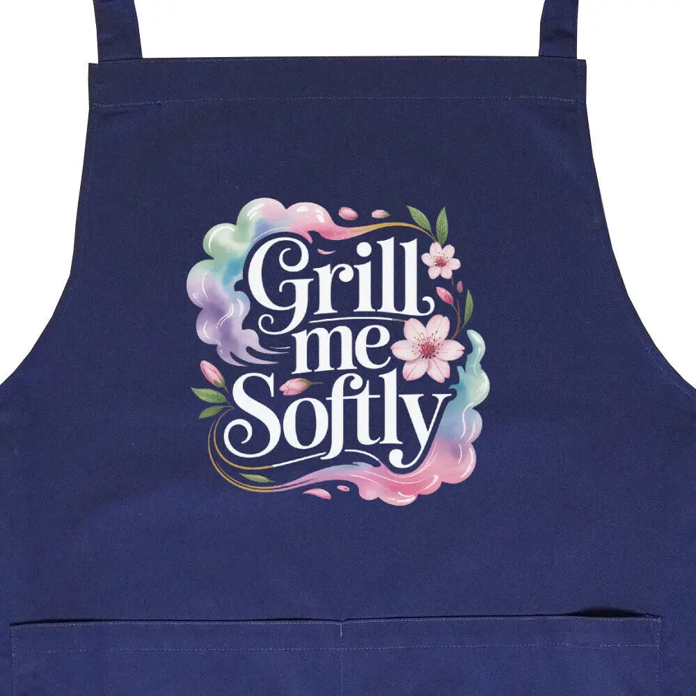 Grill me Softly – Grillschürze – Motivdruck in Navy, Nahaufnahme