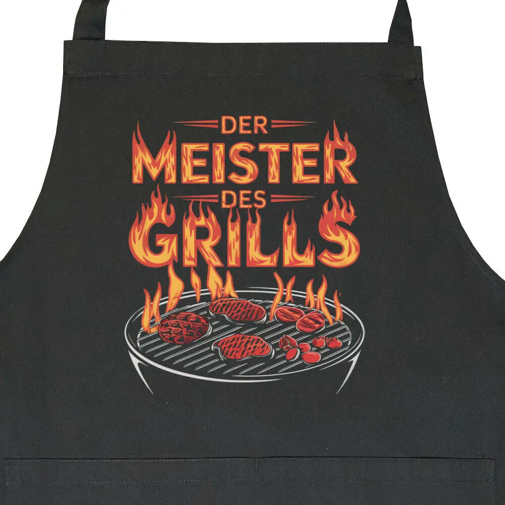 Meister des Grills – Grillschürze für wahre BBQ-Könige – Motivdruck in Schwarz, Nahaufnahme