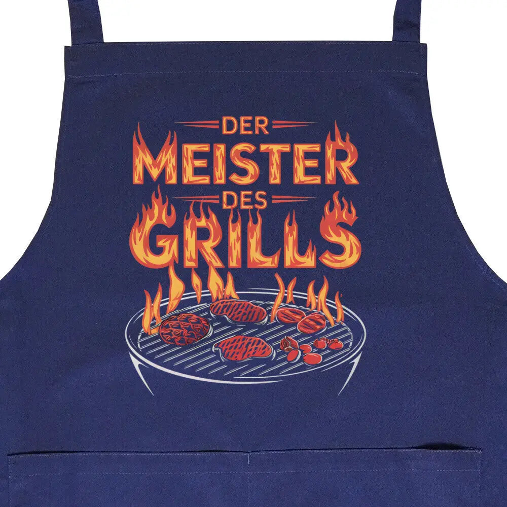 Meister des Grills – Grillschürze für wahre BBQ-Könige – Motivdruck in Navy, Nahaufnahme