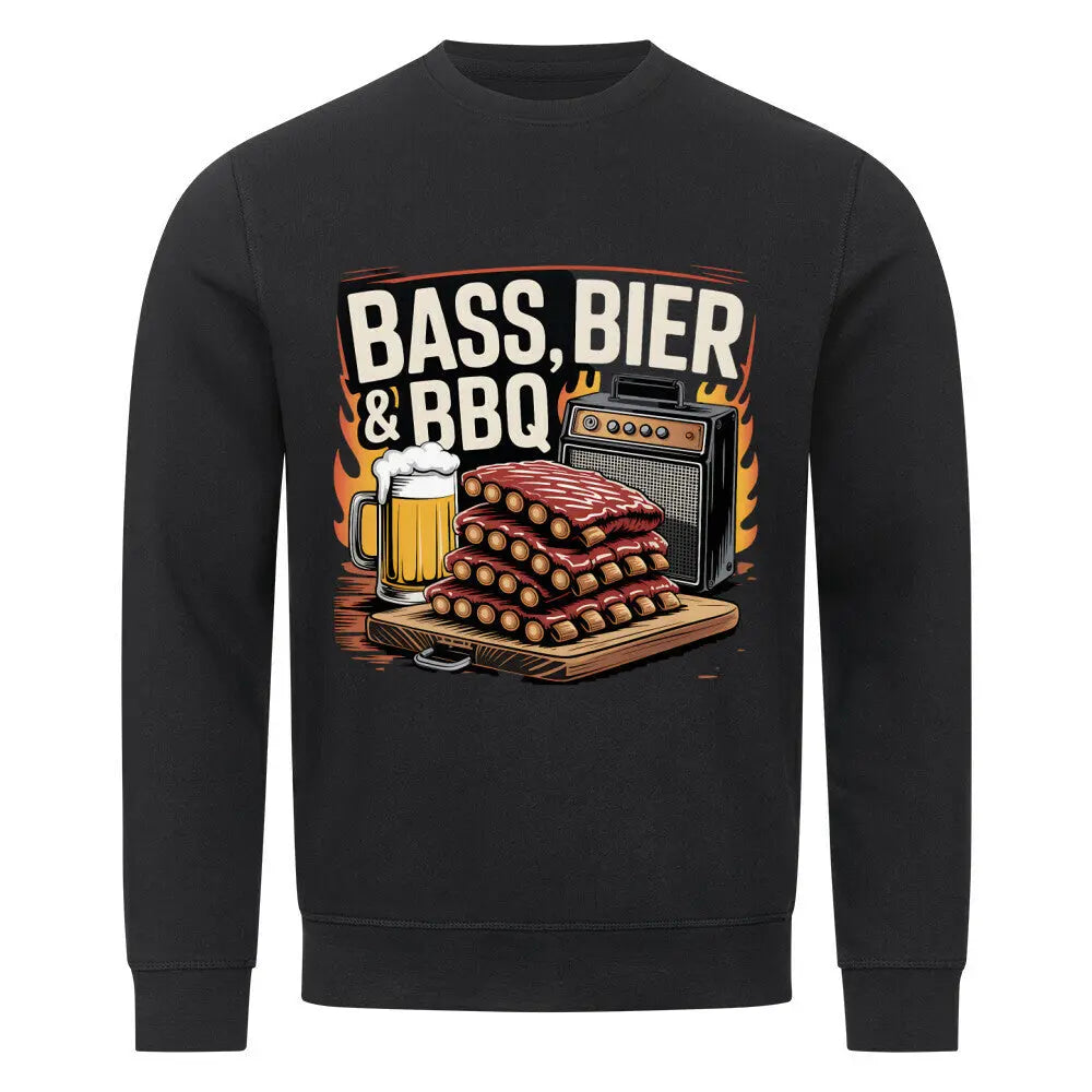 Bass, Bier & BBQ – Sweatshirt – Motivdruck in Schwarz