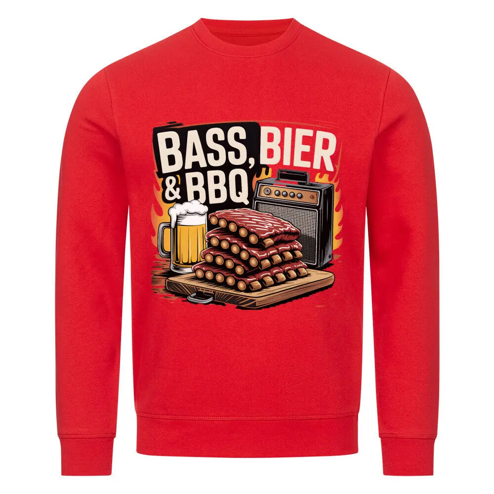 Bass, Bier & BBQ – Sweatshirt – Motivdruck in Bright Red