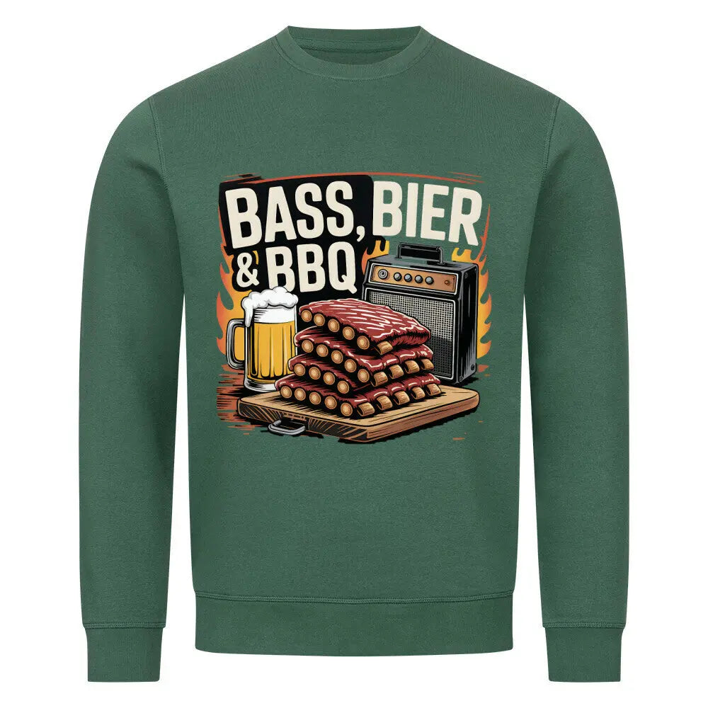 Bass, Bier & BBQ – Sweatshirt – Motivdruck in Varsity Green