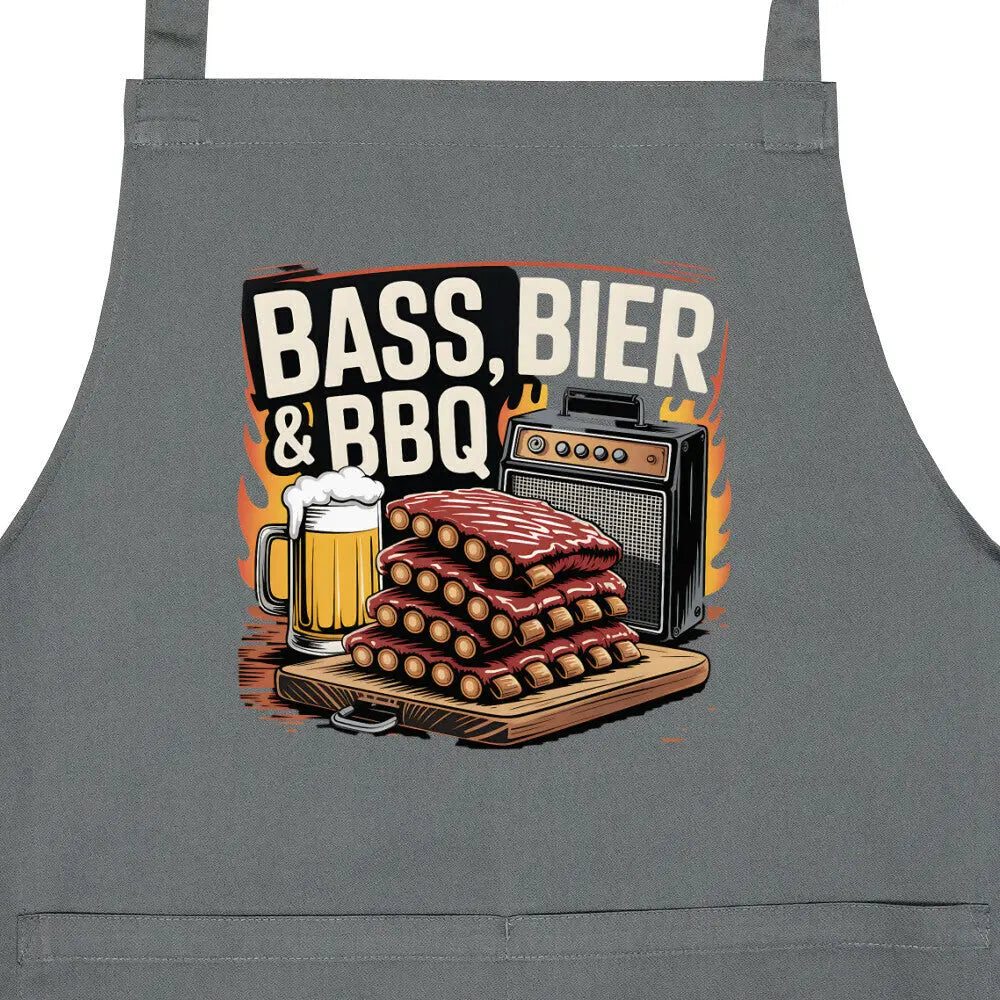 Bass, Bier & BBQ – Grillschürze – Motivdruck in Anthrazit, Nahaufnahme