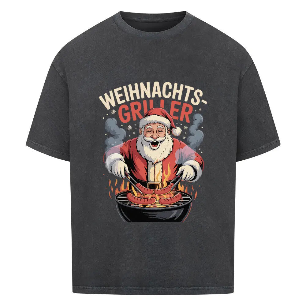 Weihnachts-Griller – Oversized Shirt – Motivdruck in Washed Black