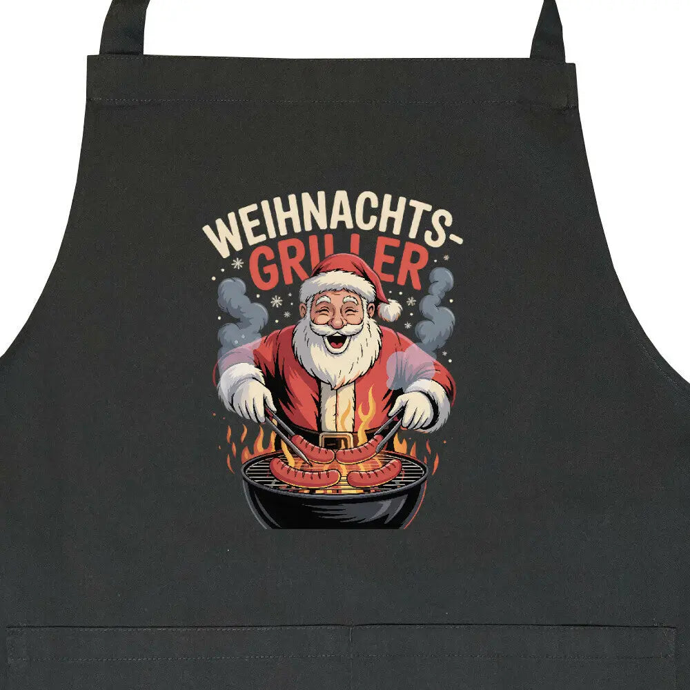 Weihnachts-Griller – Grillschürze – Motivdruck in Schwarz, Nahaufnahme
