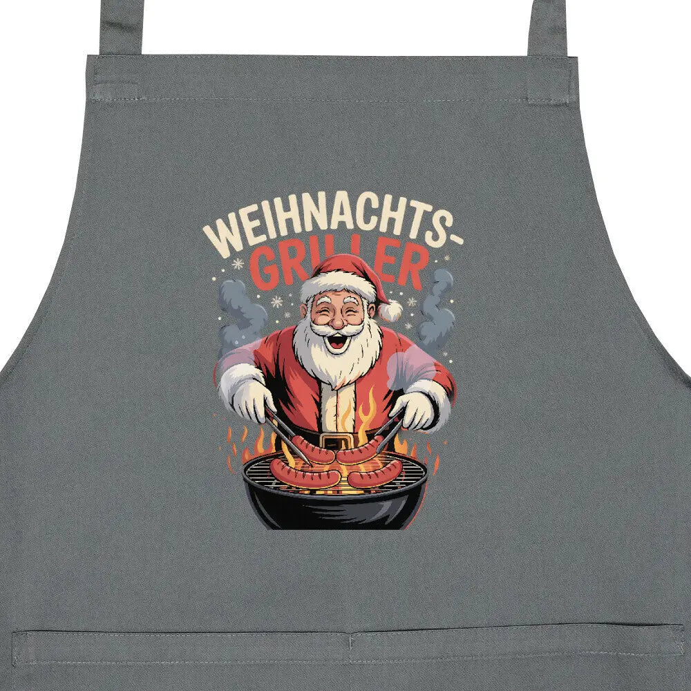 Weihnachts-Griller – Grillschürze – Motivdruck in Anthrazit, Nahaufnahme
