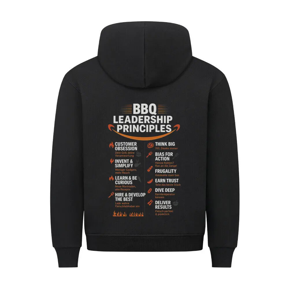 BBQ Leadership Principles – Premium Hoodie mit Rückendruck – Motivdruck in Schwarz