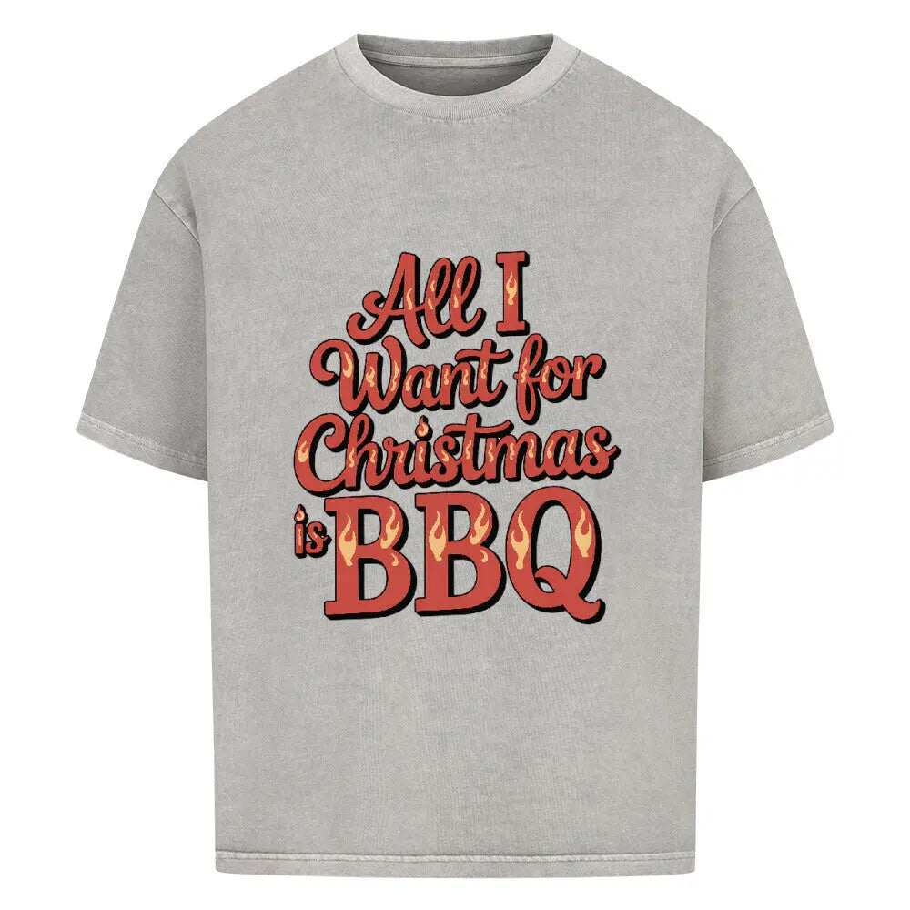 All I Want for Christmas is BBQ – Oversized Shirt – Motivdruck in Washed Grey