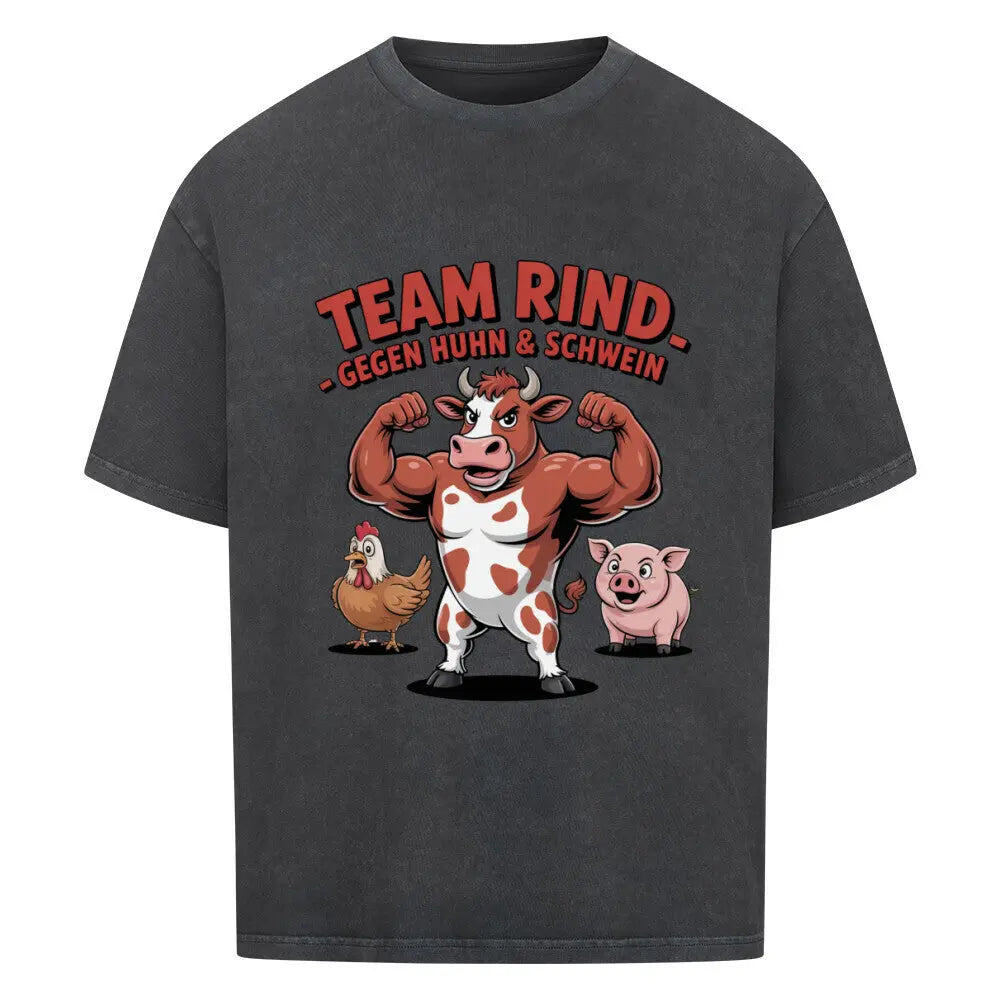 Team Rind – Oversized Shirt – Motivdruck in Washed Black