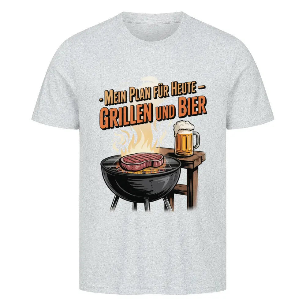Mein Plan für Heute – Grillen und Bier – Premium T-Shirt – Motivdruck in Heather Grey