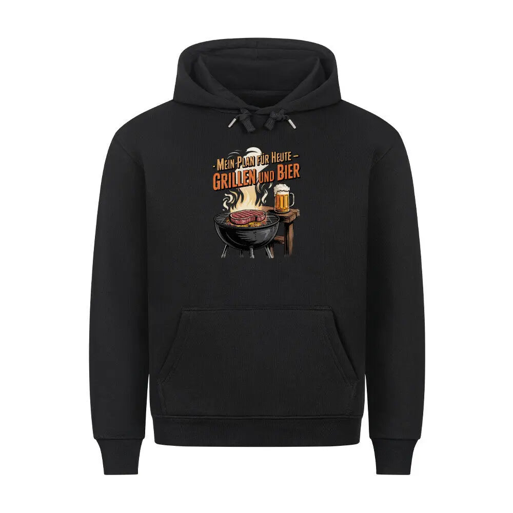 Mein Plan für Heute – Grillen und Bier – Premium Hoodie – Motivdruck in Schwarz