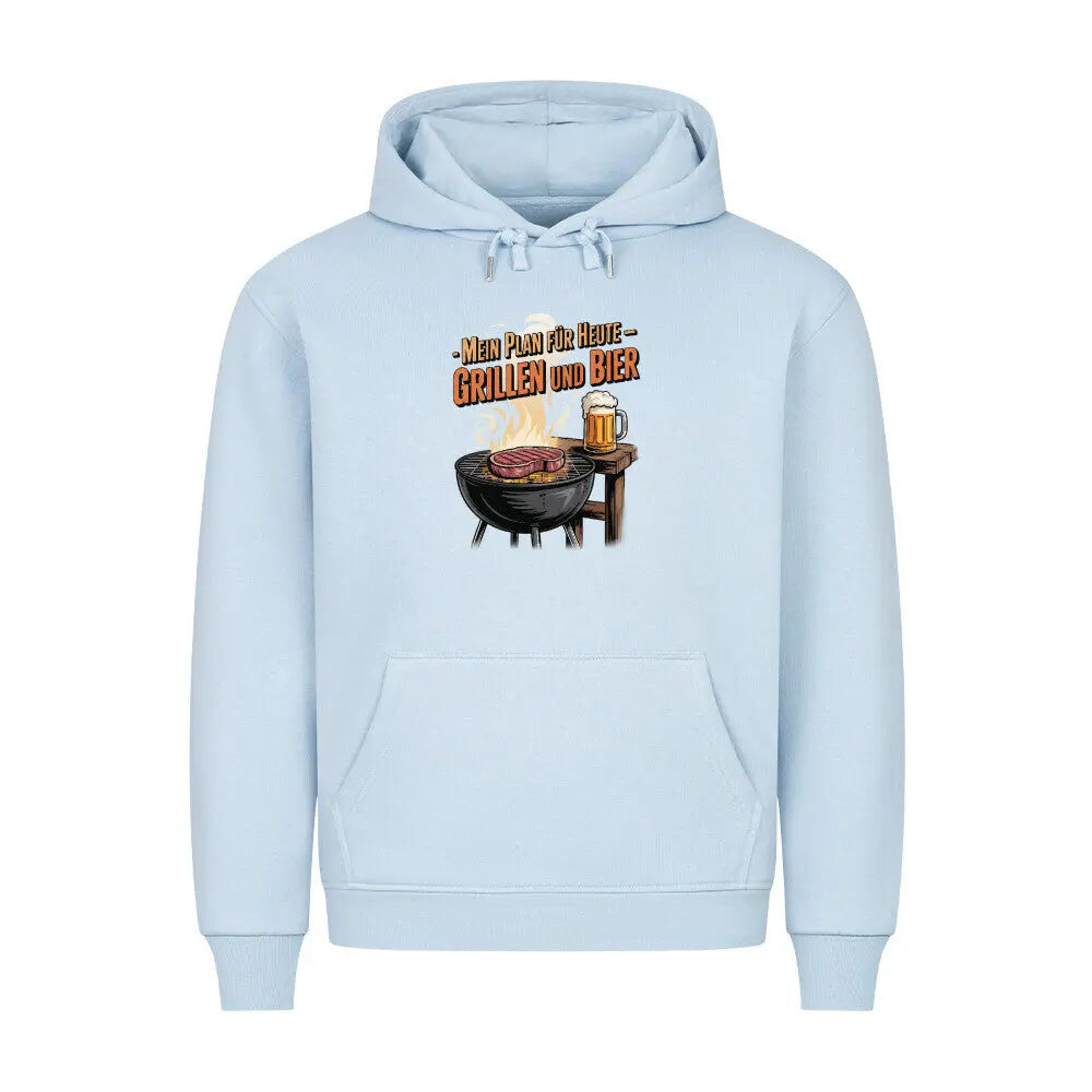 Mein Plan für Heute – Grillen und Bier – Premium Hoodie – Motivdruck in Babyblau