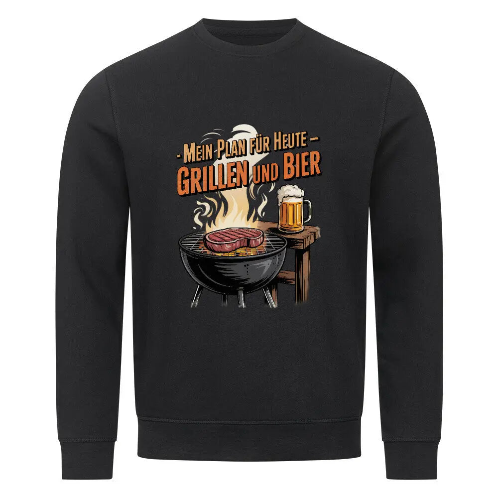 Mein Plan für Heute – Grillen und Bier – Premium Sweatshirt – Motivdruck in Schwarz