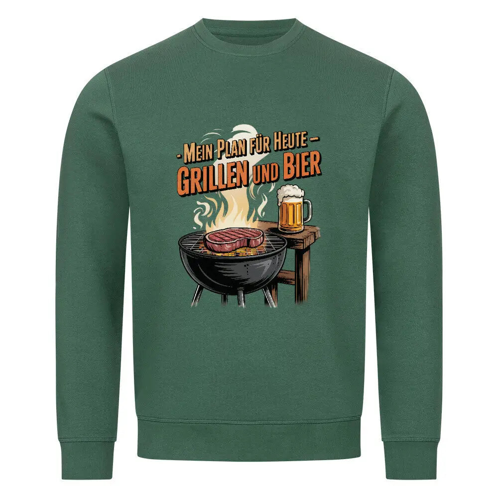 Mein Plan für Heute – Grillen und Bier – Premium Sweatshirt – Motivdruck in Varsity Green