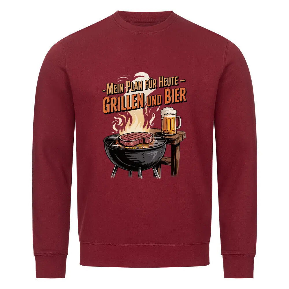 Mein Plan für Heute – Grillen und Bier – Premium Sweatshirt – Motivdruck in Burgunder