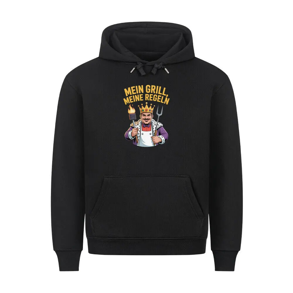 Mein Grill, Meine Regeln – Premium Hoodie – Motivdruck in Schwarz