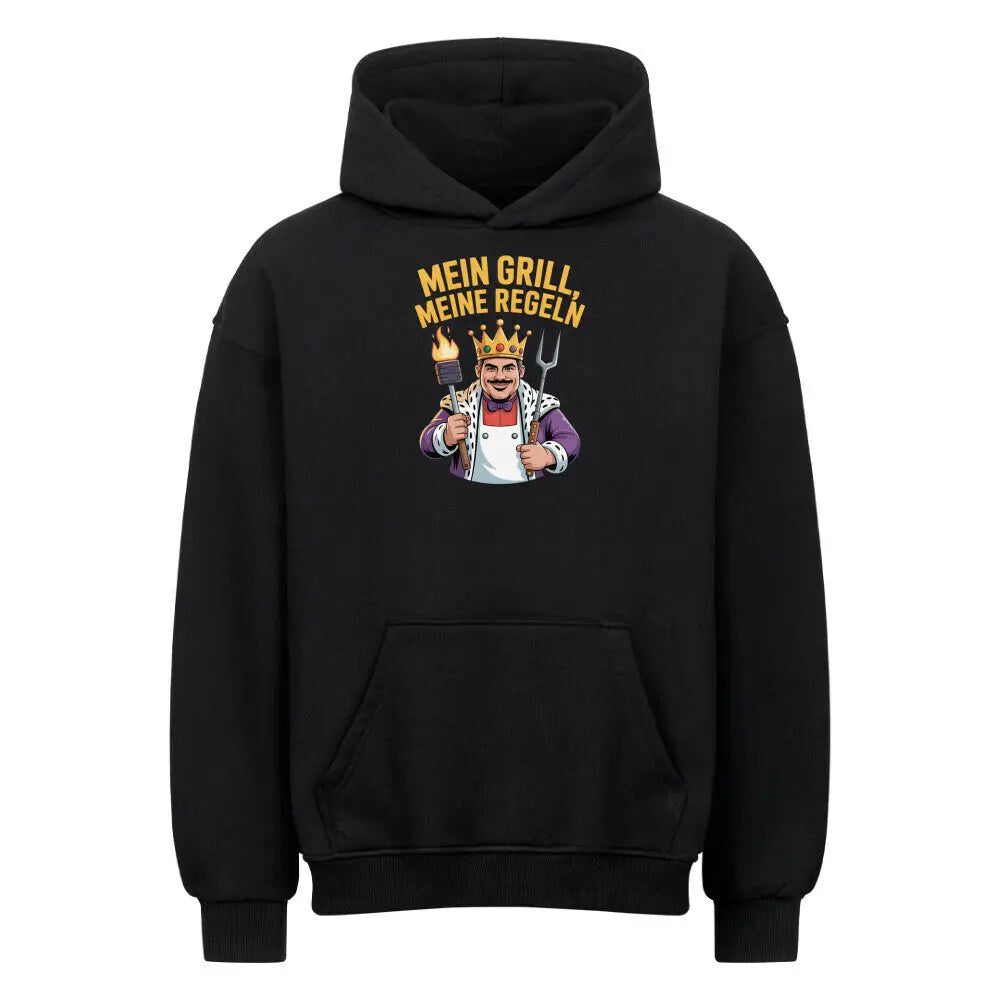 Mein Grill, Meine Regeln – Oversized Hoodie – Motivdruck in Schwarz