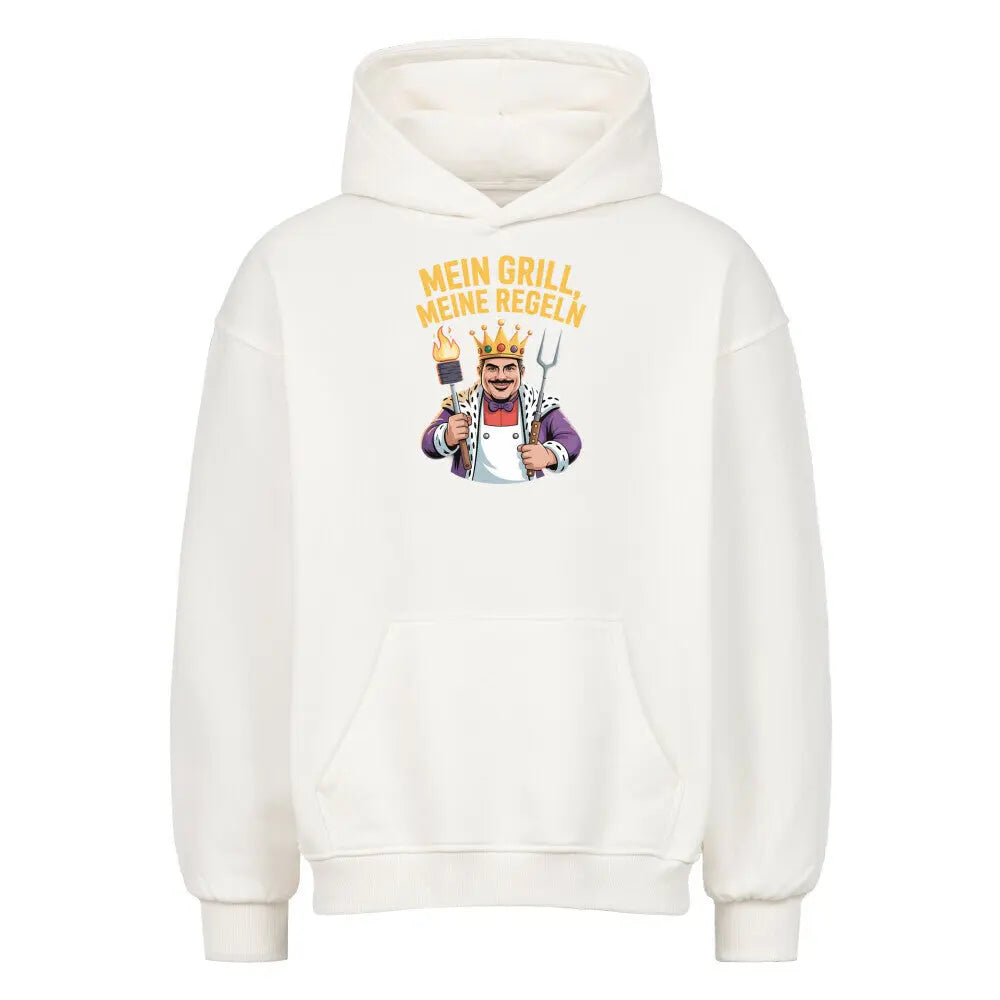 Mein Grill, Meine Regeln – Oversized Hoodie – Motivdruck in Weiß