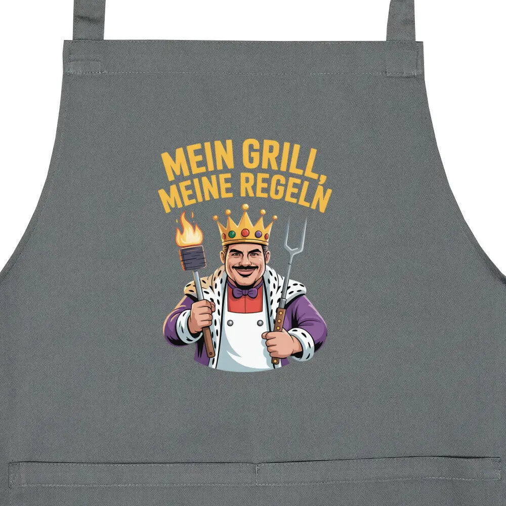 Mein Grill, Meine Regeln – Grillschürze – Motivdruck in Anthrazit, Nahaufnahme