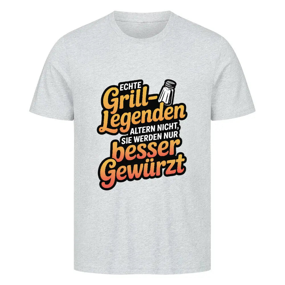 Echte Grill-Legenden – Premium T-Shirt – Motivdruck in Heather Grey