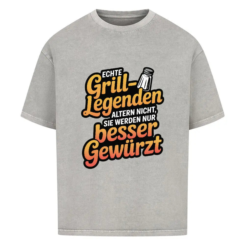Echte Grill-Legenden – Oversized Shirt – Motivdruck in Washed Grey