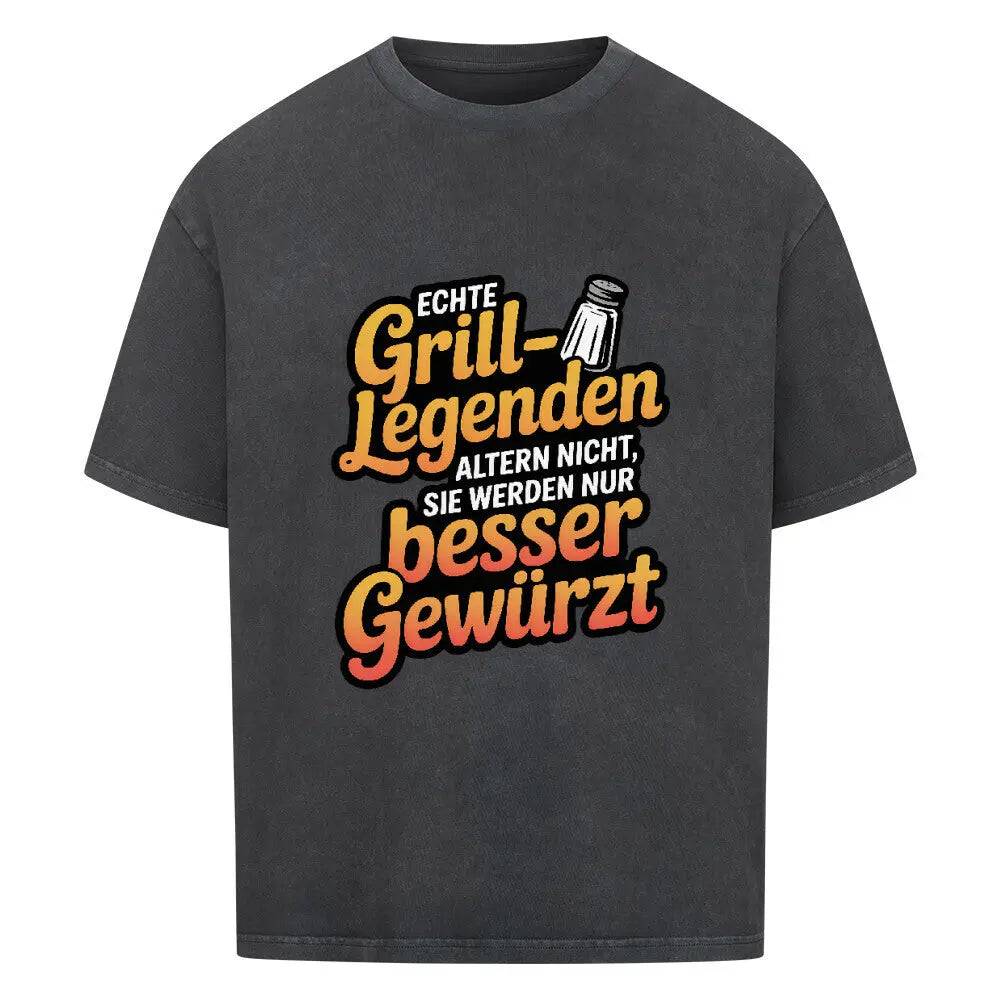 Echte Grill-Legenden – Oversized Shirt – Motivdruck in Washed Black